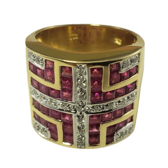 14K Yellow Gold Lab Created Pink Sapphires and Diamond Ring Size 7.25 #16167 - Picture 2 of 9